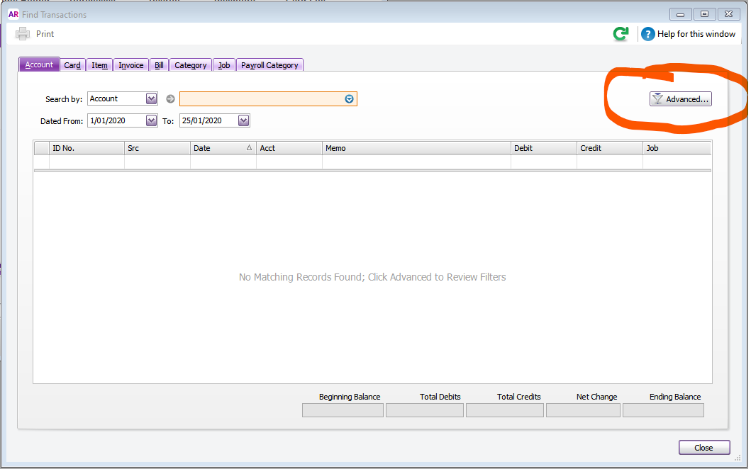 find transaction advanced